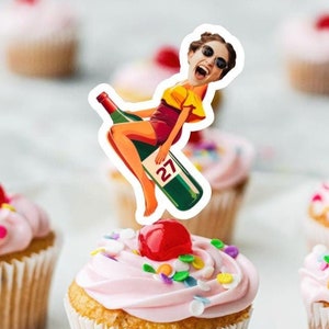 Adorno para cupcakes con foto personalizada, decoración para tarta de feliz cumpleaños para niña, decoración para fiesta, cara imprimible, regalo divertido hecho a mano para mujer, su muffin