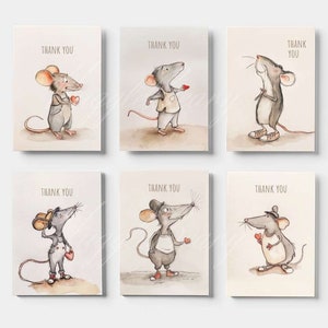 Cute Thank You Cards Set: Multipack Greeting Personalised Note Watercolor Kids Birthday Party Wedding Baby Shower Help Neighbour Small Gift mouse mice animal adorable sweet