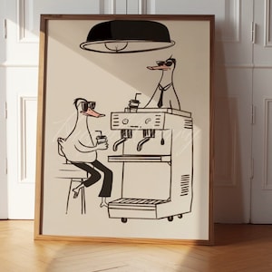 Patos divertidos tomando café: Impresión para amantes del café, regalo, cafetería, cocina, letrero de cafetería, decoración de oficina, espresso, capuchino, cafeína, frijoles.