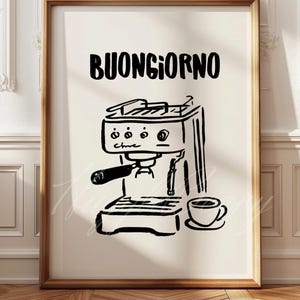 Pôster de máquina de café, máquina de café expresso, arte de parede de cozinha, decoração de canto minimalista, placa de escritório, menu de café, bar, cafeteira italiana, latte, presente de barista