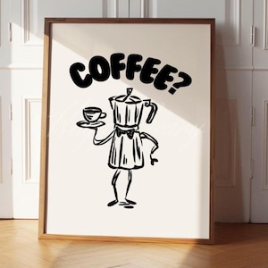 Cartaz de amante de café, impressão de cozinha, xícara de café expresso, caneca, cafeteira italiana, decoração minimalista para escritório, placa de café, arte de parede, menu, presente fofo, arte, desenho