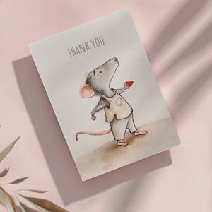 Cute Thank You Cards Set: Multipack Greeting Personalised Note Watercolor Kids Birthday Party Wedding Baby Shower Help Neighbour Small Gift mouse mice animal adorable sweet