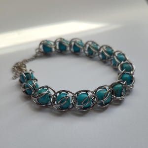 Captive Natural Stone Crystal Bead Chainmail Bracelet