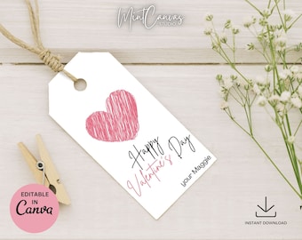 Editable Valentine's Day Gift Tag Template Canva Valentine Gift Label Kids School Printable Tag Treat Bag Tag Classroom Favor Tag