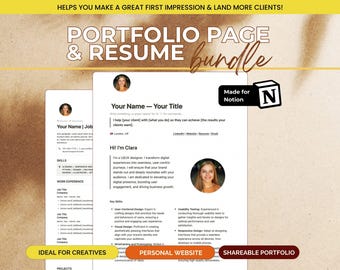 Notion Portfolio Website Template | Freelancer Creative Portfolio ATS Resume Template Graphic Designer Web Designer Personal Website