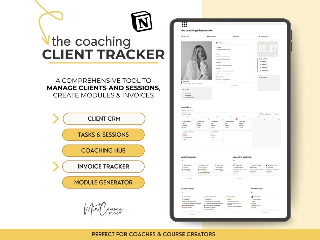 Client Tracker Notion Template Coaching Business Planner Notion CRM ...