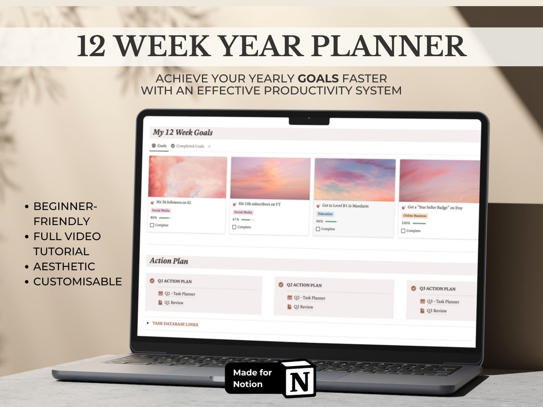 12 Week Year Notion Template With Task Tracker Weekly Planner and Goal