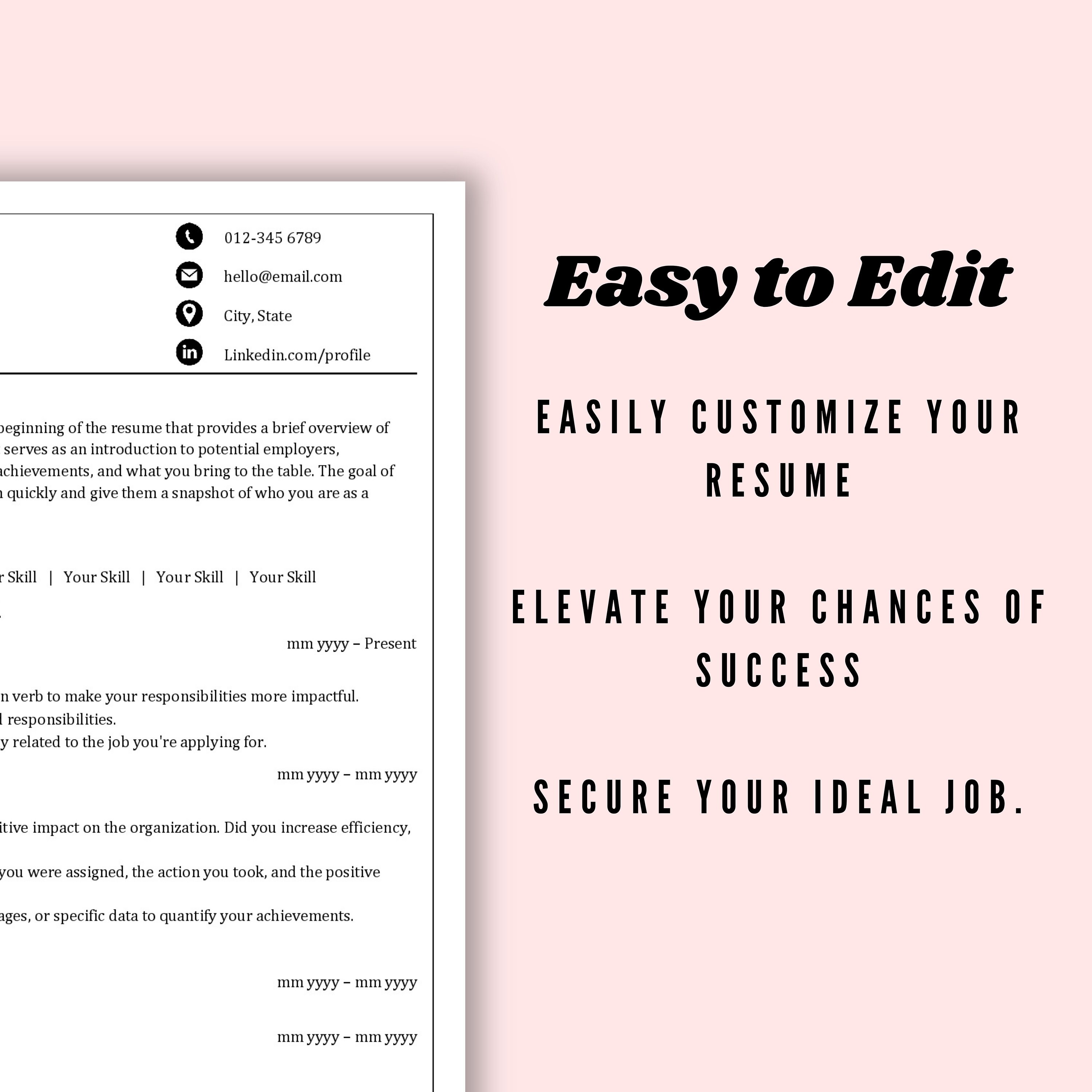 Ats Friendly Resume Template Microsoft Word Cv Template Professional