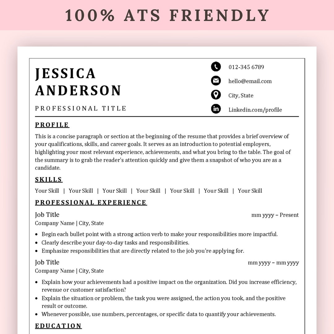 Ats Friendly Resume Template | Microsoft Word Cv Template Professional