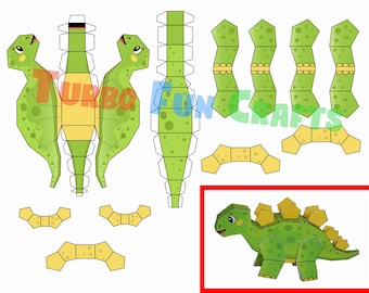 3D Dinosaur Paper Model Crafts - Cut and Glue Kids Craft Template - Printable PDF