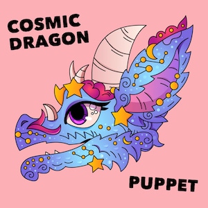 Plantilla de marioneta de dragón de papel cósmico - PDF imprimible - Galaxy Dragon