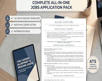 Le modèle de CV moderne ATS | CV professionnel de 1 et 2 pages pour Word, Google Docs & Pages | Lettre de motivation + références + guide