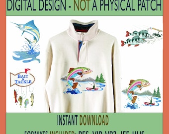 Lot de motifs de broderie pêche – appliqué et point de remplissage (téléchargement numérique)