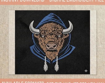 Bison réaliste en sweat à capuche - Motif de broderie machine Buffalo, téléchargement immédiat