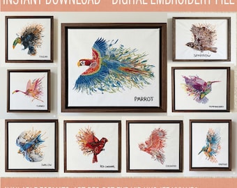 10 motifs de broderie Machine abstrait oiseau esquisse, téléchargement immédiat