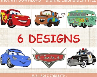 Lot de motifs de broderie machine petite voiture | Véhicules de dessins animés | Tailles 4 x 4 5 x 7 | Téléchargement numérique instantané