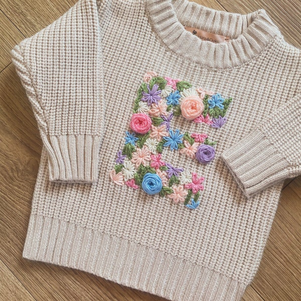 Hand embroidered full floral letter design jumper
