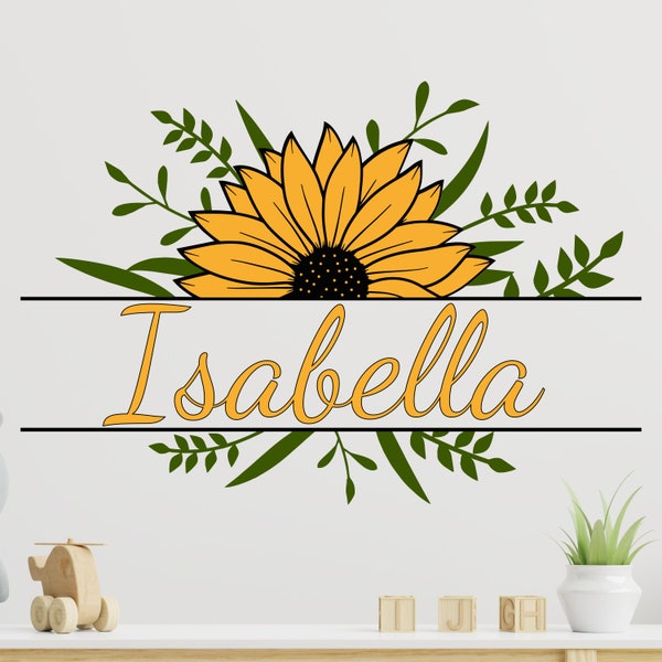 Sunflower Custom Name, Sunflower Wall Decal, Girl Custom Name, Removable Nursery Wall Decals, Mural Wall Decal for Kids, Colorful Wall Decal