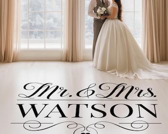 Personalized Mr & Mrs Wedding Dance Floor Decal - Rustic Monogram