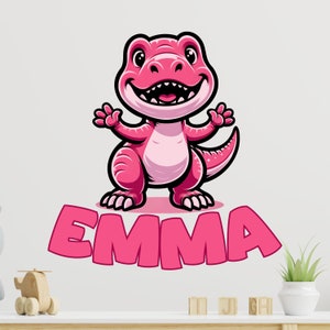 T Rex Dinosaur Cartoon Girl Name Dinosaurs Wall Decals, Personalized Name Decal Dinosaur Decor, Custom Dinosaur Wall Name Decals, Dino Room