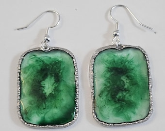 Green swirly resin on fish hook earrings