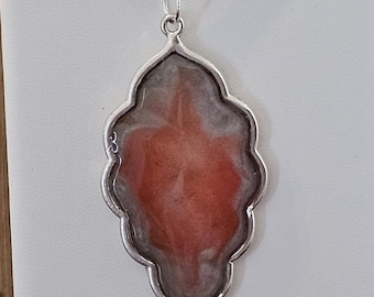 Boho Swirl Pendant Necklace, Soft colors Silver Bezel, Adjustable Leather Cord