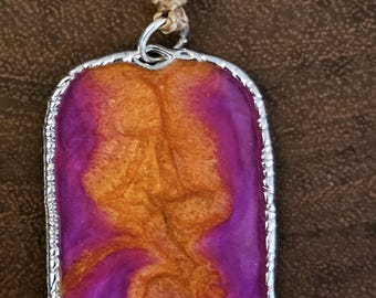 Pink, Orange, handmade, tie dyed inspired, hippie, boho, fun, unique, pendant necklace