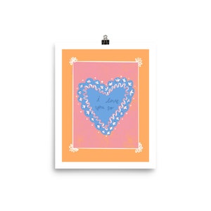 Impressão de arte de ilustração original por Abby Sucher - Desenho de carta de amor de dia dos namorados "Eu te amo tanto"