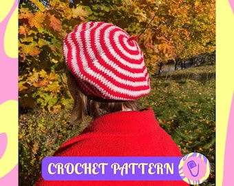 The Lollipop Beret: Crochet PDF Pattern (English), French basque hat, Spiral Beret, four colors, Beginner-Friendly