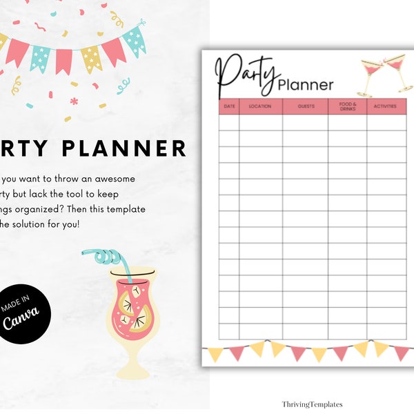 Party Planner Pink | Event Planner Template | Printable Party Checklist | Birthday Planner | Party Organizer | Instant Download | A4 | A5
