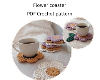 CROCHET PATTERN: Flower Coaster | Instant Download PDF | Tutorial and Video | Easy crochet coaster | Spring home decor | kitchen decor