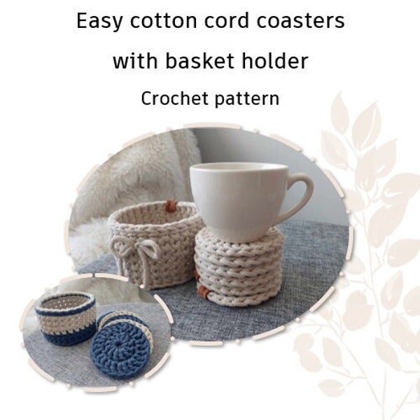 Crochet PATTERN: Easy Coaster and Holder | Instant Download PDF | Video | Neutral kitchen decor | Handmade home decor | 2 in 1