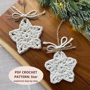 SCHEMA ALL'UNCINETTO: Decorazione natalizia a forma di stella / Download immediato in PDF / Foto e video / Adatto ai principianti / Veloce e facile