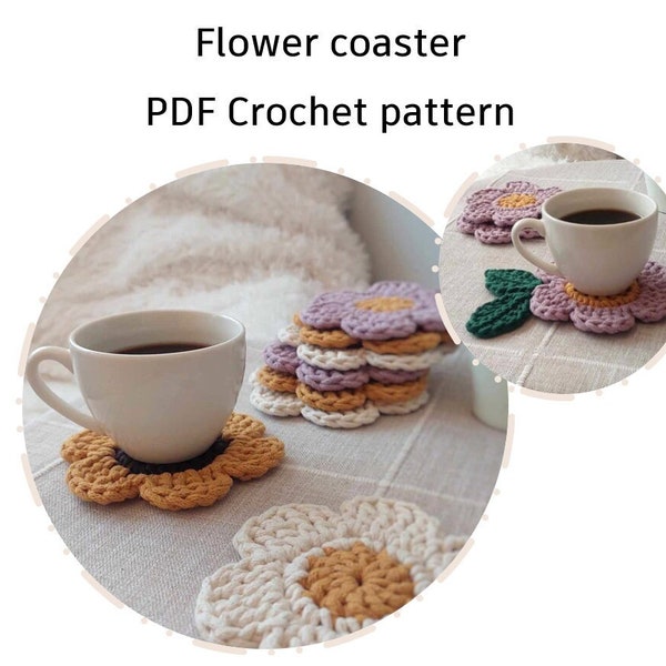 CROCHET PATTERN: Flower Coaster | Instant Download PDF | Tutorial and Video | Easy crochet coaster | Spring home decor | kitchen decor