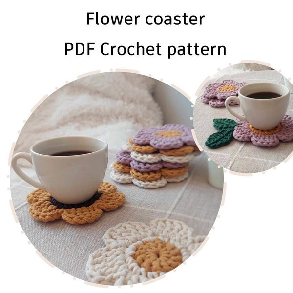 MOTIF AU CROCHET : dessous de verre fleuri | Téléchargement instantané PDF | Tutoriel et vidéo | Dessous de verre facile au crochet | Décoration printanière | décoration de cuisine