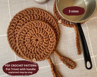 CROCHET PATTERN: Trivet / Hot pot pad with handle | 3 in 1 | Instant Download PDF | Video | Easy Tutorial |