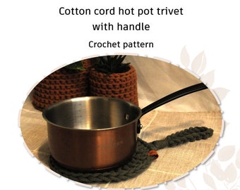 CROCHET PATTERN: Trivet / Hot pot pad with handle | 3 in 1 | Instant Download PDF | Video | Easy Tutorial | Hangable Potholder Cord Placemat