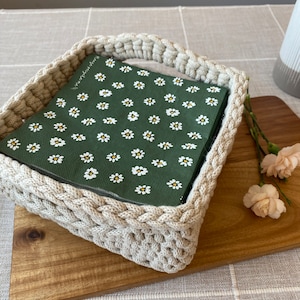 CROCHET PATTERN: Square Napkin Basket Rectangular basket with handles Napkin holder Adjustable Size Instant Download PDF Video image 7