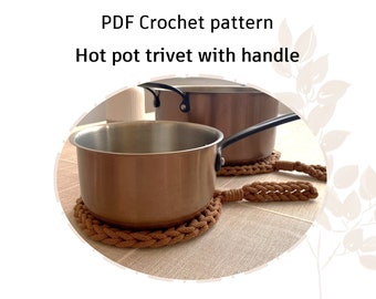 CROCHET PATTERN: Trivet / Hot pot pad with handle | 3 in 1 | Instant Download PDF | Video | Easy Tutorial | Hangable Potholder Cord Placemat