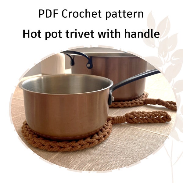 MOTIF AU CROCHET : Dessous de plat / Sous-plat avec poignée | 3 en 1 | Téléchargement instantané PDF | Vidéo | Tutoriel facile | Set de table manique suspendu en corde