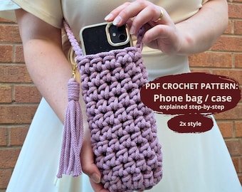 Modello per borsa per telefono all'uncinetto / Custodia a tracolla per telefono in PDF / Tutorial facile per principianti