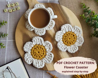 CROCHET PATTERN: Flower Coaster | Instant Download PDF | Tutorial and Video | Beginner friendly