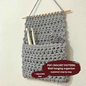 WZÓR SZYDEŁKOWY: Organizer ścienny | Wiszący kosz do przechowywania | Natychmiastowe pobranie pliku PDF | Wideo | Przyjazny dla początkujących | Szybki i łatwy