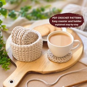 Crochet PATTERN: Easy Coaster and Holder | Instant Download PDF | Video | 2 in 1 | Beginner friendly