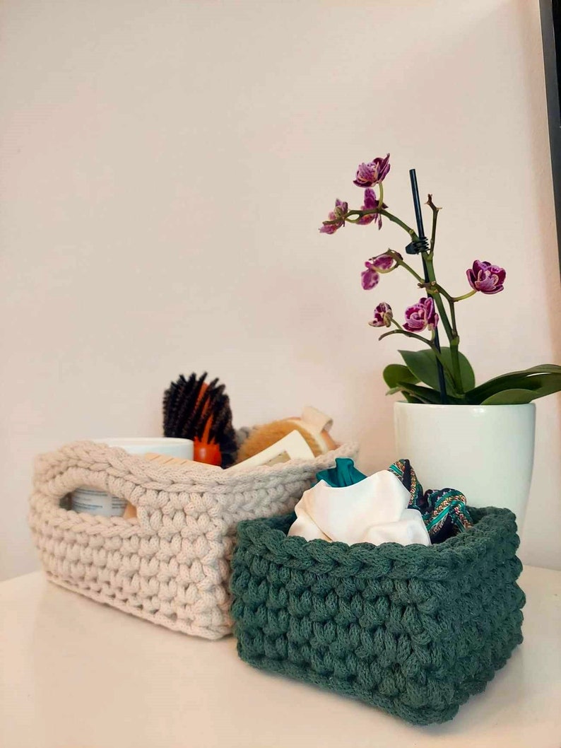 CROCHET PATTERN: Square Napkin Basket Rectangular basket with handles Napkin holder Adjustable Size Instant Download PDF Video zdjęcie 9