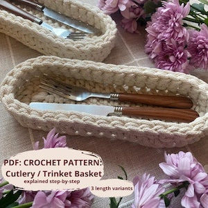 SCHEMA ALL'UNCINETTO: Portaposate ovale / Cestino portaoggetti / Download immediato in PDF / Video / Adatto ai principianti / Veloce e facile / Decorazione per la casa fatta a mano