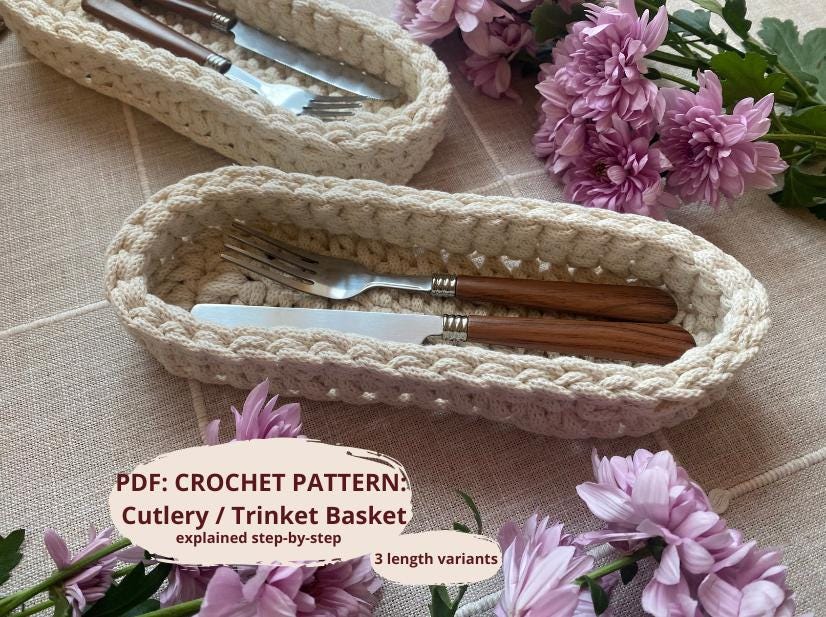CROCHET PATTERN: Oval Cutlery Holder / Trinket Basket | Instant Download PDF | Video | Beginner Friendly | Quick Easy | Handmade home decor
