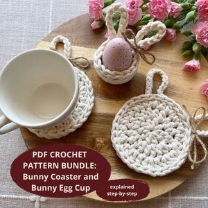 Crochet Easter Bunny Egg Cup & Coaster Pattern: Easy Home Decor (PDF Download)