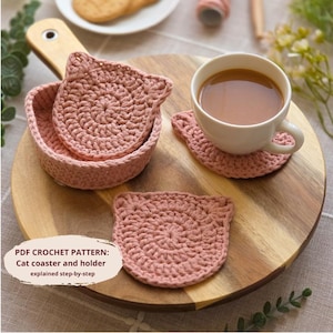 SCHEMA ALL'UNCINETTO: Sottobicchiere e portaoggetti a forma di gatto / Download immediato in PDF / Video / 2 in 1 / Adatto ai principianti / Veloce e facile / Regalo per gli amanti dei gatti