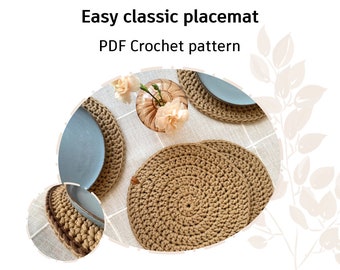 CROCHET PATTERN: Easy Classic Placemat | Round Table Mat | Adjustable Size | Instant Download PDF | Video | Beginner Friendly | Table decor